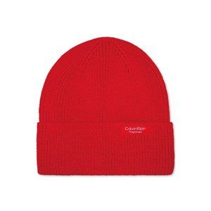 Calvin Klein Unisex Beanie, Red Ribbed Knit, Fold-Over Cuff, Warm Soft Hat-NEW